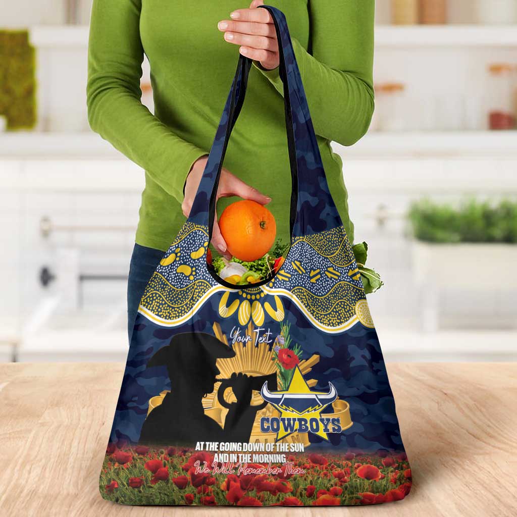 Personalised Cowboys Rugby ANZAC Day Grocery Bag Last Post Poppy We Will Remember Them