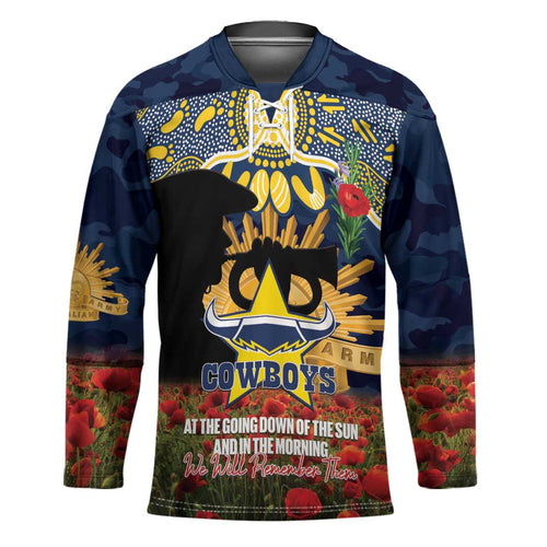 Personalised Cowboys Rugby ANZAC Day Hockey Jersey Last Post Poppy We Will Remember Them