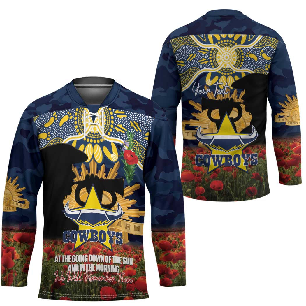 Personalised Cowboys Rugby ANZAC Day Hockey Jersey Last Post Poppy We Will Remember Them