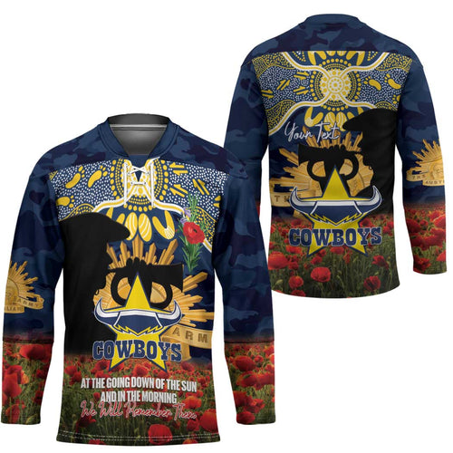 Personalised Cowboys Rugby ANZAC Day Hockey Jersey Last Post Poppy We Will Remember Them