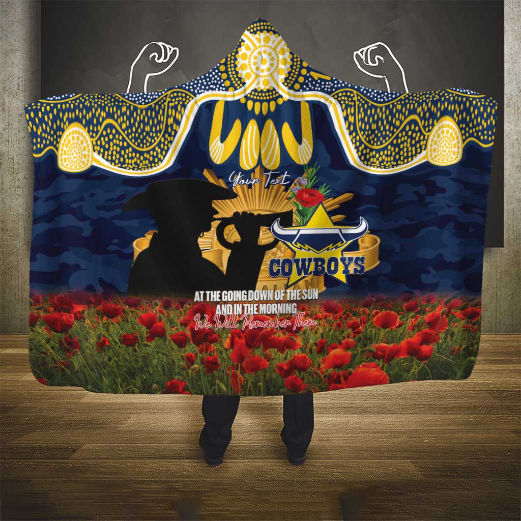 Personalised Cowboys Rugby ANZAC Day Hooded Blanket Last Post Poppy We Will Remember Them