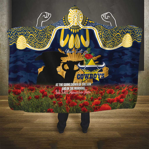 Personalised Cowboys Rugby ANZAC Day Hooded Blanket Last Post Poppy We Will Remember Them