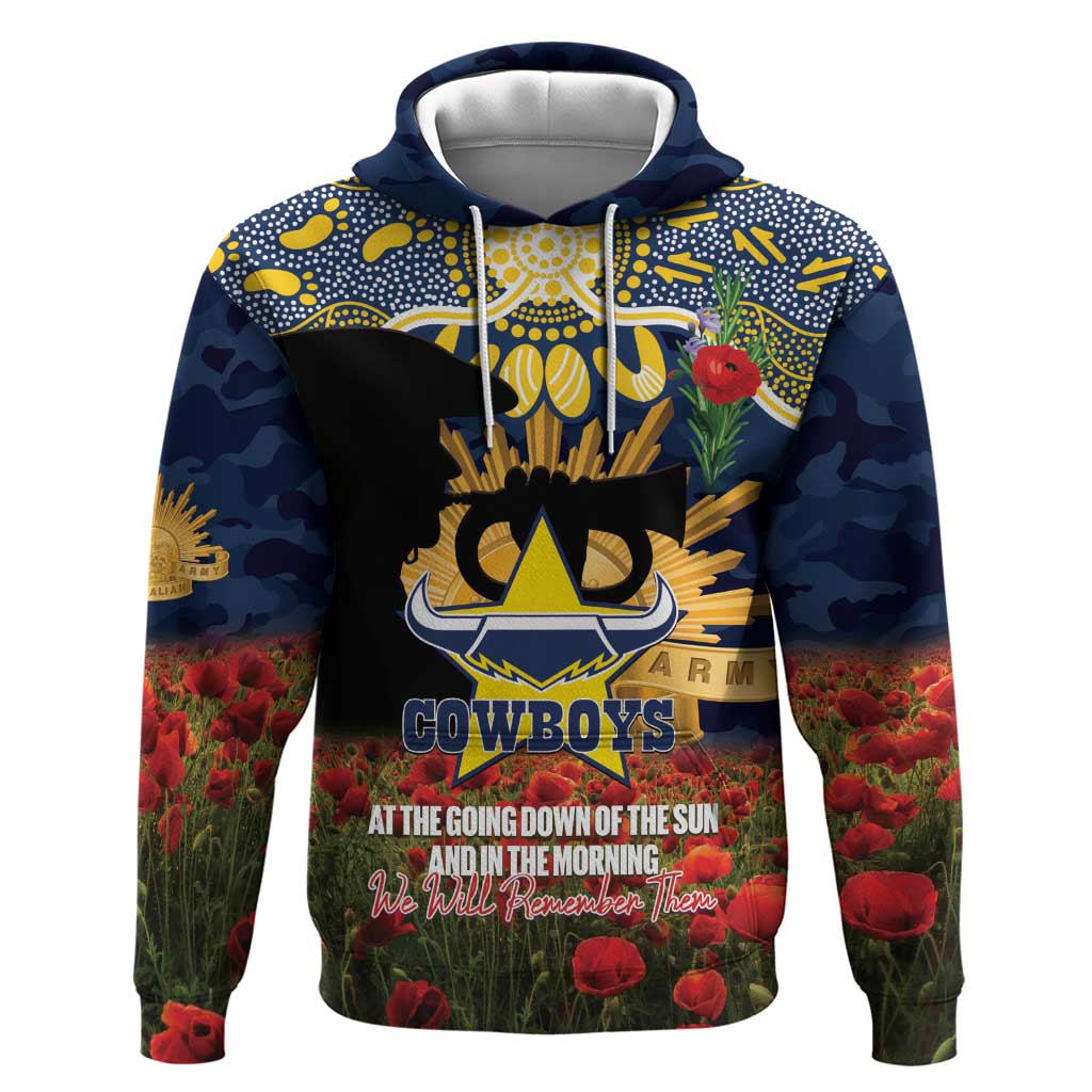 Personalised Cowboys Rugby ANZAC Day Hoodie Last Post Poppy We Will Remember Them