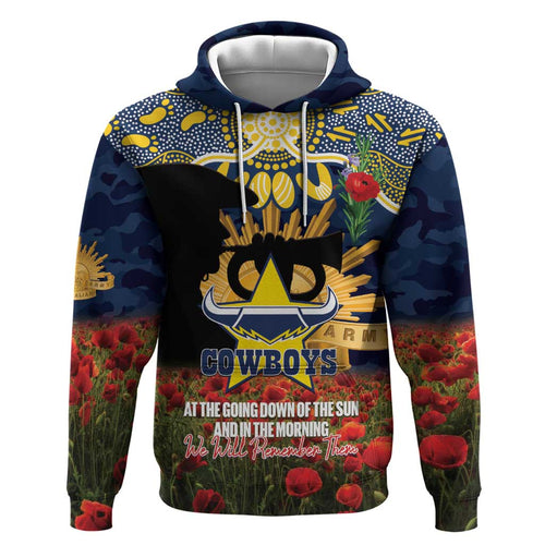 Personalised Cowboys Rugby ANZAC Day Hoodie Last Post Poppy We Will Remember Them