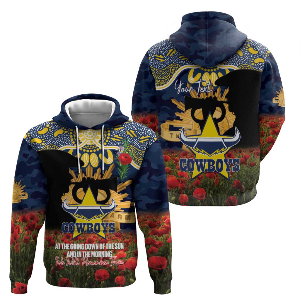 Personalised Cowboys Rugby ANZAC Day Hoodie Last Post Poppy We Will Remember Them
