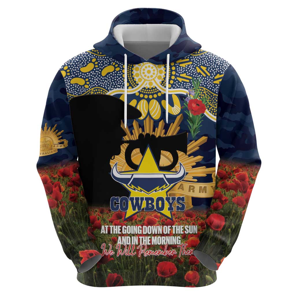 Personalised Cowboys Rugby ANZAC Day Hoodie Last Post Poppy We Will Remember Them