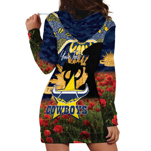 Personalised Cowboys Rugby ANZAC Day Hoodie Dress Last Post Poppy We Will Remember Them