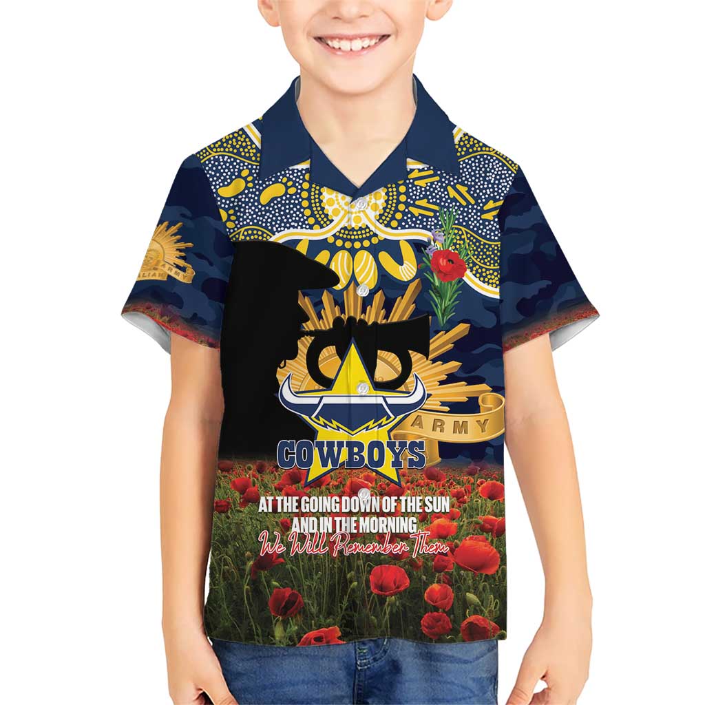 Personalised Cowboys Rugby ANZAC Day Kid Hawaiian Shirt Last Post Poppy We Will Remember Them