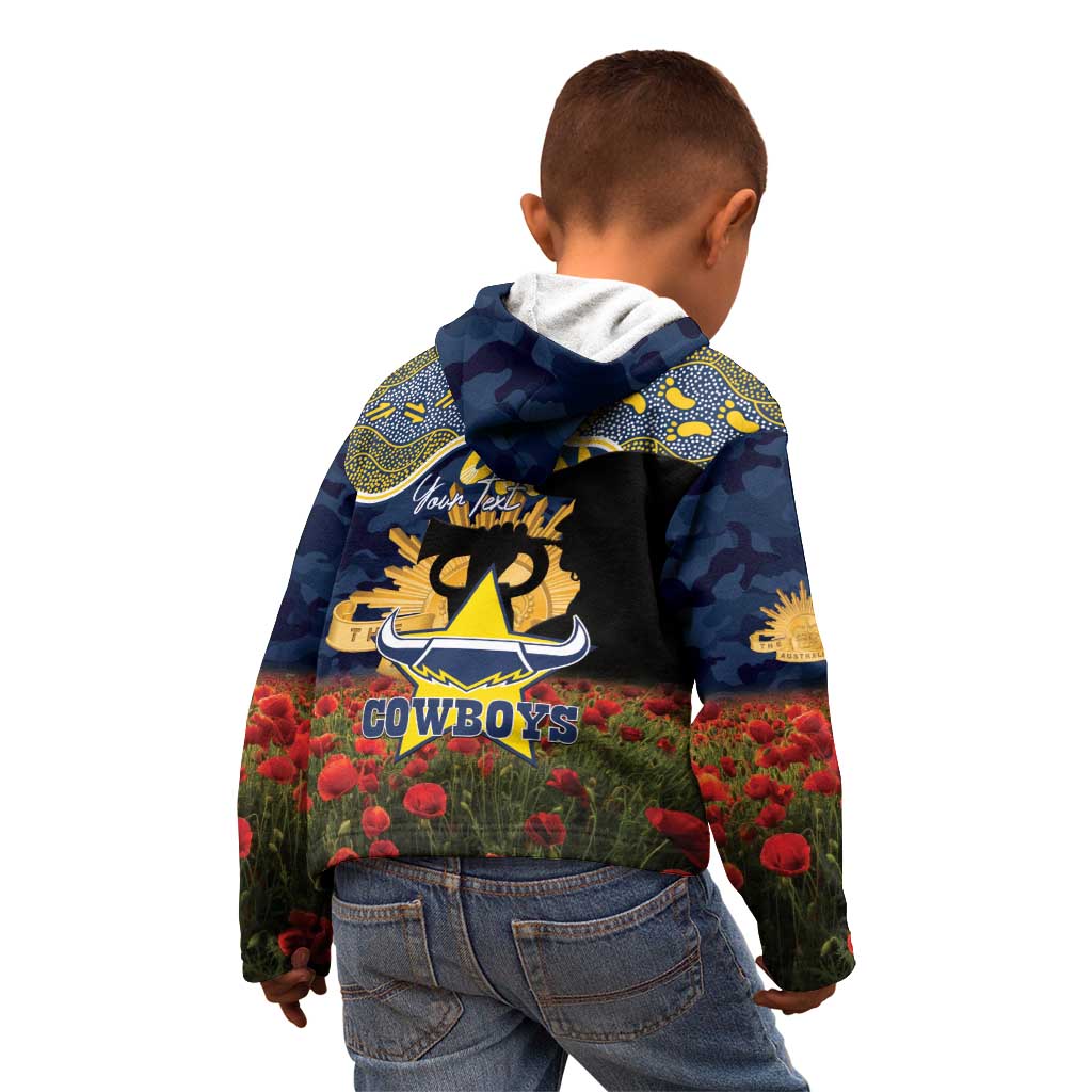 Personalised Cowboys Rugby ANZAC Day Kid Hoodie Last Post Poppy We Will Remember Them