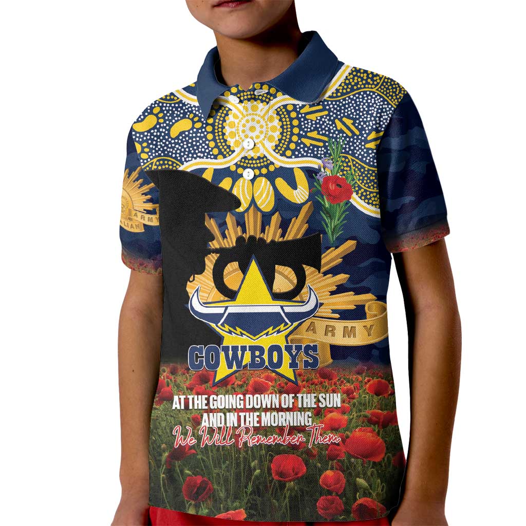 Personalised Cowboys Rugby ANZAC Day Kid Polo Shirt Last Post Poppy We Will Remember Them