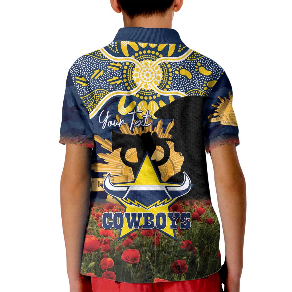 Personalised Cowboys Rugby ANZAC Day Kid Polo Shirt Last Post Poppy We Will Remember Them