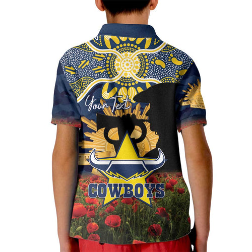 Personalised Cowboys Rugby ANZAC Day Kid Polo Shirt Last Post Poppy We Will Remember Them