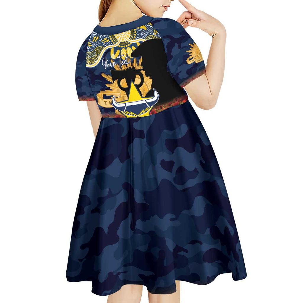 Personalised Cowboys Rugby ANZAC Day Kid Short Sleeve Dress Last Post Poppy We Will Remember Them