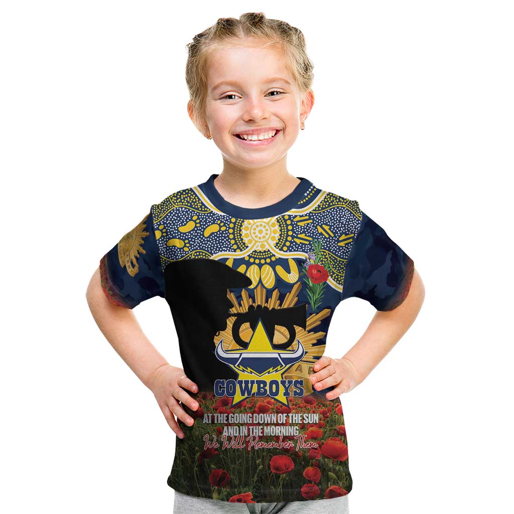 Personalised Cowboys Rugby ANZAC Day Kid T Shirt Last Post Poppy We Will Remember Them