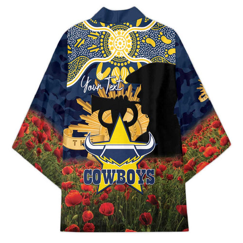 Personalised Cowboys Rugby ANZAC Day Kimono Last Post Poppy We Will Remember Them