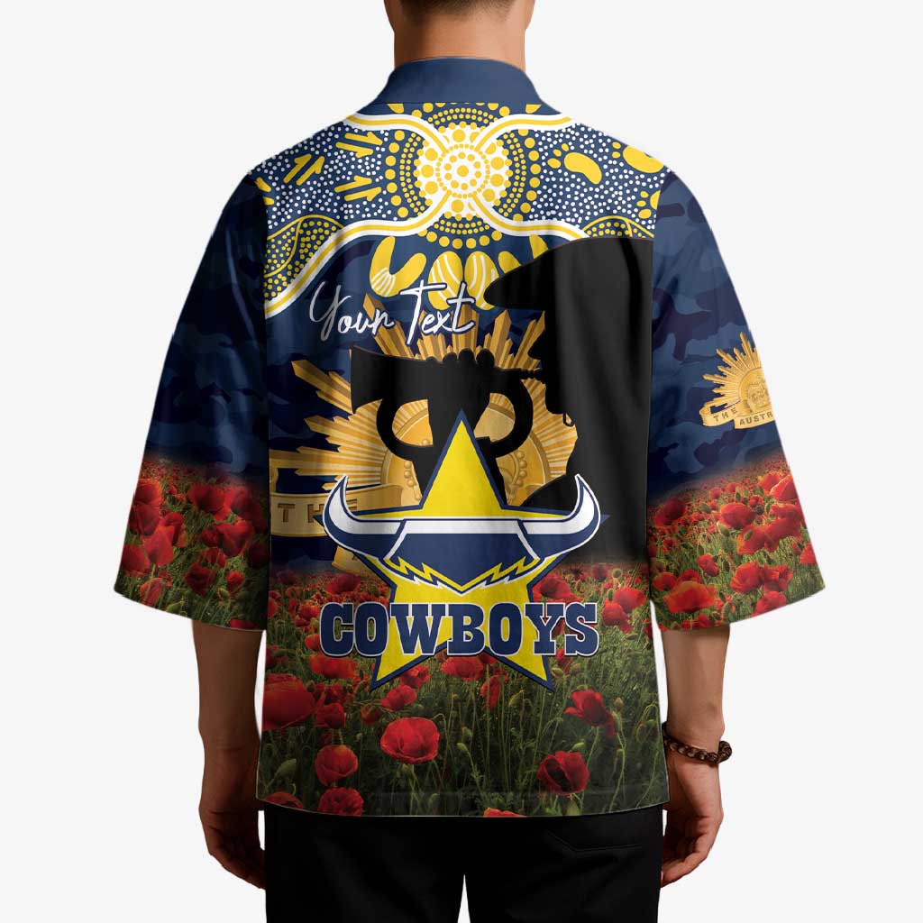 Personalised Cowboys Rugby ANZAC Day Kimono Last Post Poppy We Will Remember Them