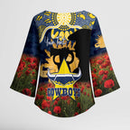 Personalised Cowboys Rugby ANZAC Day Kimono Sleeve Blouse Last Post Poppy We Will Remember Them