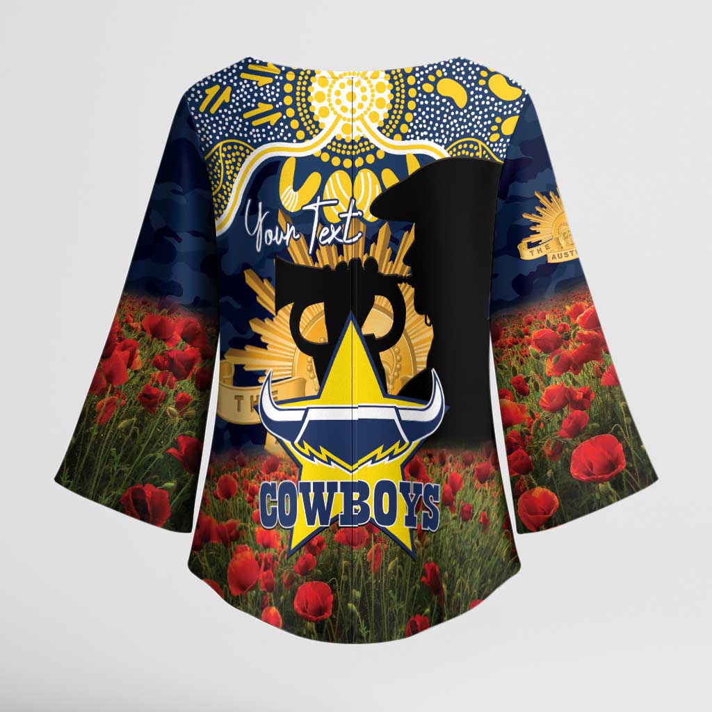 Personalised Cowboys Rugby ANZAC Day Kimono Sleeve Blouse Last Post Poppy We Will Remember Them