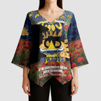 Personalised Cowboys Rugby ANZAC Day Kimono Sleeve Blouse Last Post Poppy We Will Remember Them