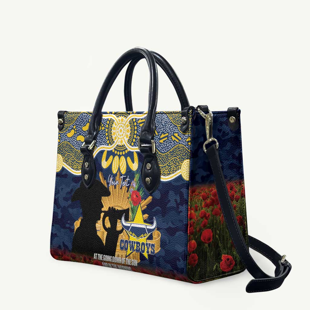 Personalised Cowboys Rugby ANZAC Day Leather Bag Last Post Poppy We Will Remember Them