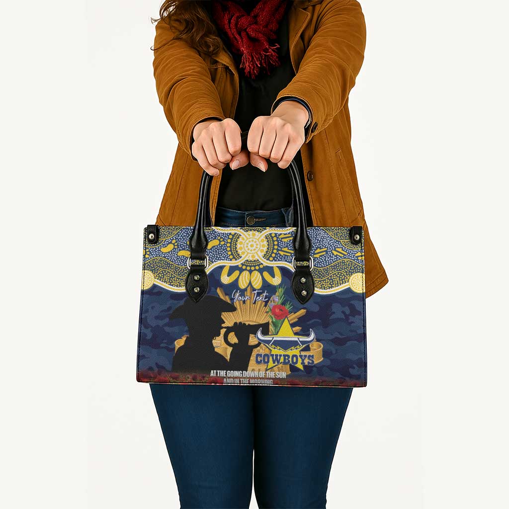 Personalised Cowboys Rugby ANZAC Day Leather Bag Last Post Poppy We Will Remember Them