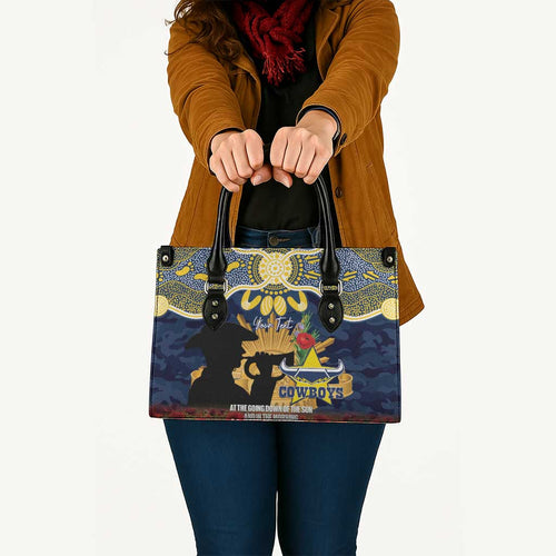 Personalised Cowboys Rugby ANZAC Day Leather Bag Last Post Poppy We Will Remember Them