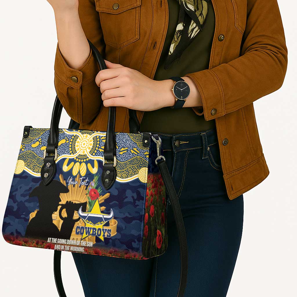 Personalised Cowboys Rugby ANZAC Day Leather Bag Last Post Poppy We Will Remember Them