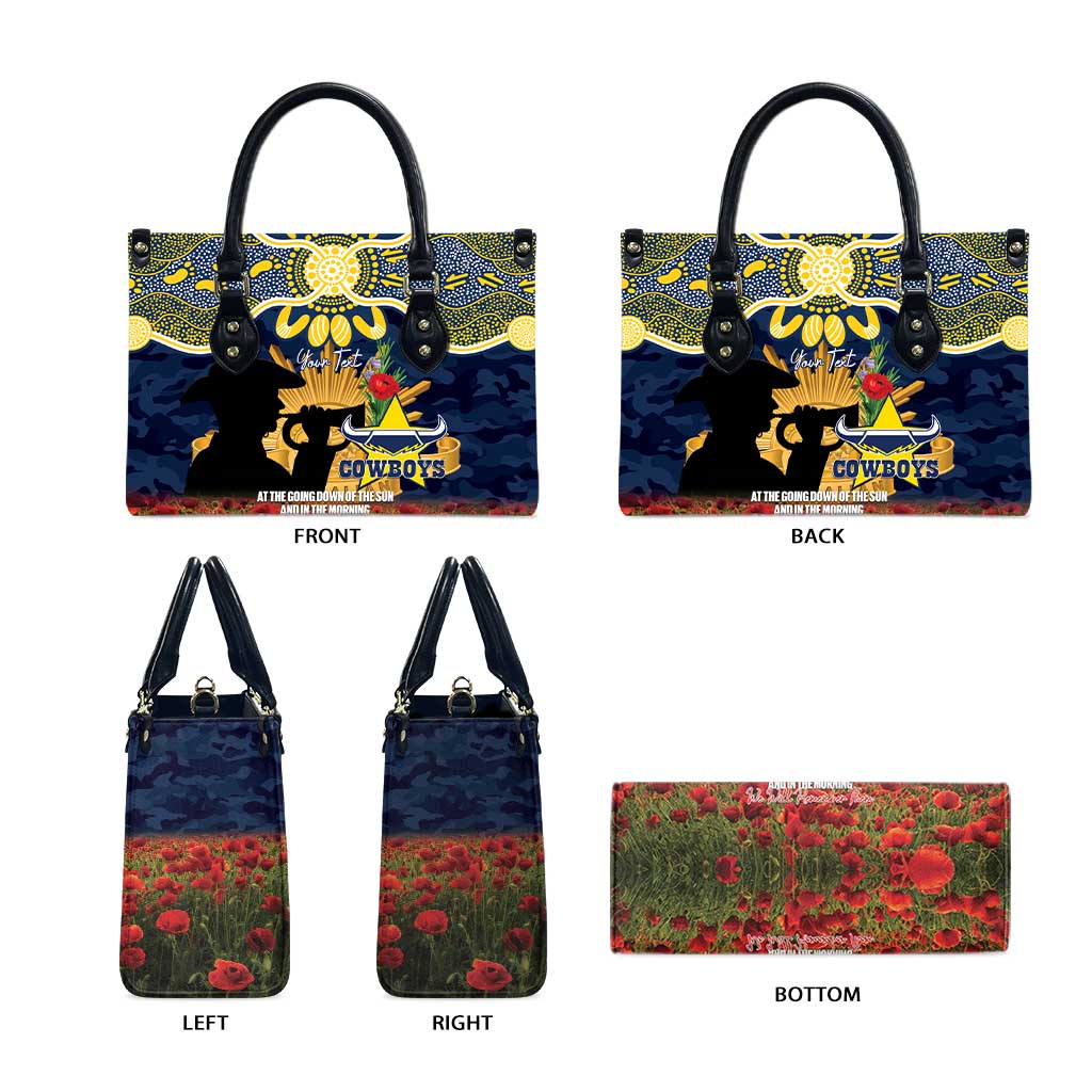 Personalised Cowboys Rugby ANZAC Day Leather Bag Last Post Poppy We Will Remember Them