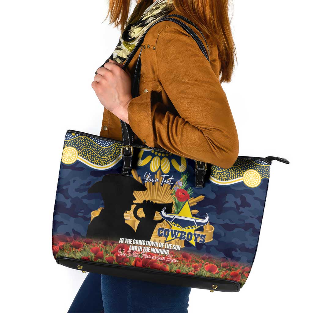Personalised Cowboys Rugby ANZAC Day Leather Tote Bag Last Post Poppy We Will Remember Them