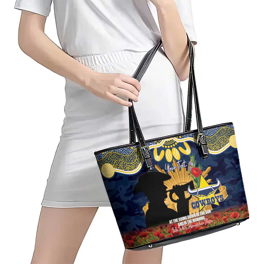Personalised Cowboys Rugby ANZAC Day Leather Tote Bag Last Post Poppy We Will Remember Them