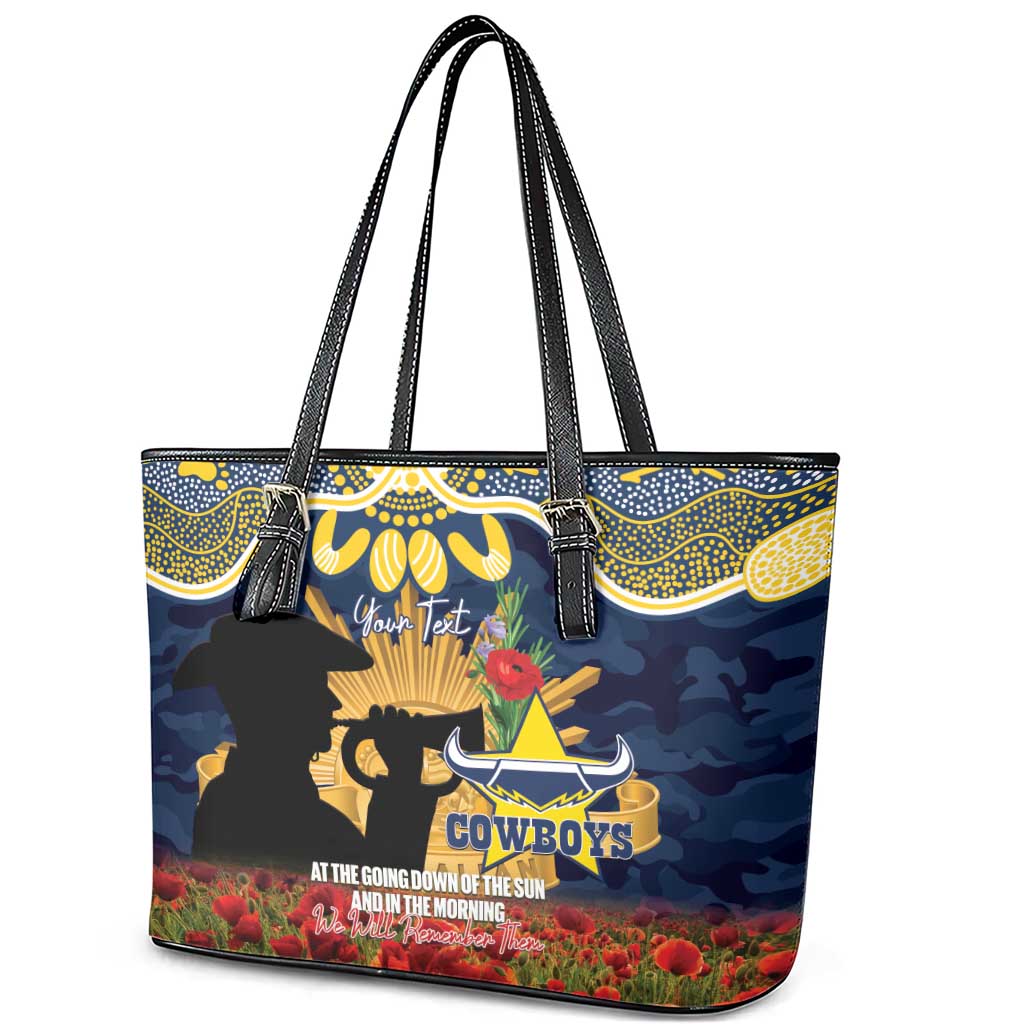 Personalised Cowboys Rugby ANZAC Day Leather Tote Bag Last Post Poppy We Will Remember Them