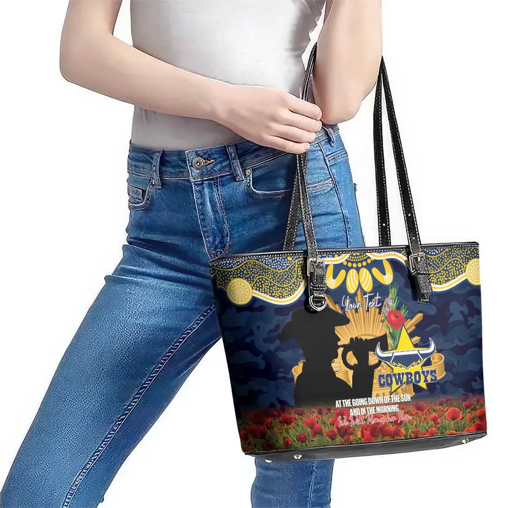 Personalised Cowboys Rugby ANZAC Day Leather Tote Bag Last Post Poppy We Will Remember Them