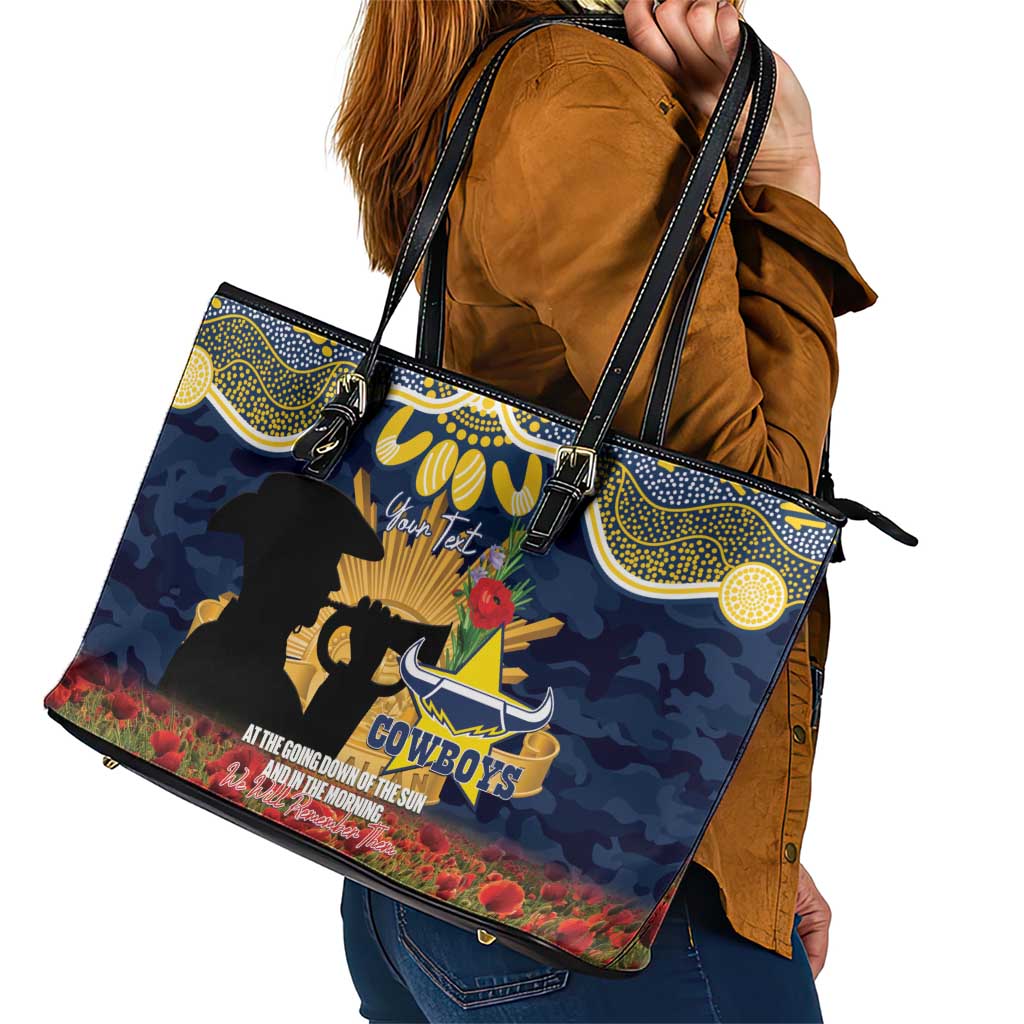 Personalised Cowboys Rugby ANZAC Day Leather Tote Bag Last Post Poppy We Will Remember Them