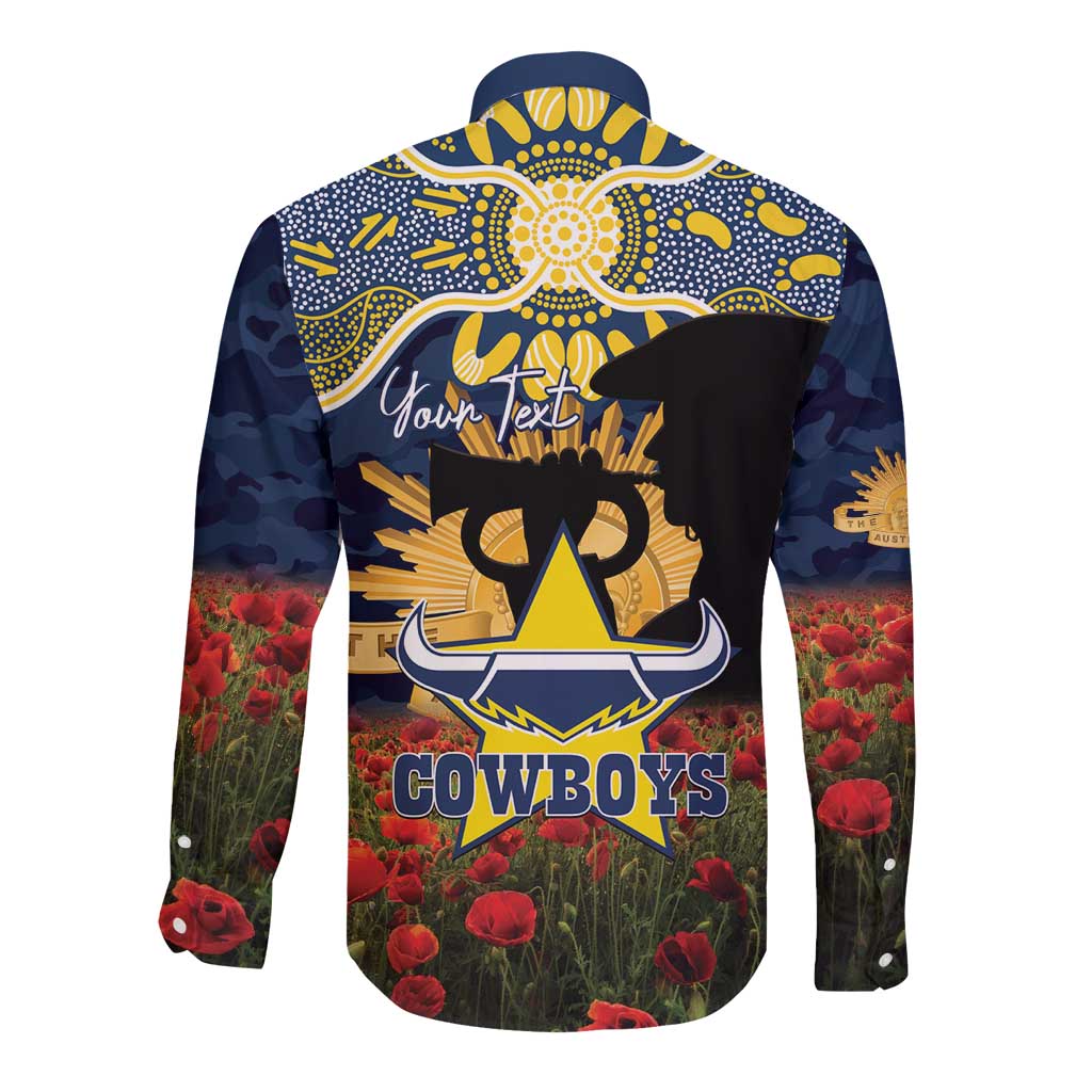 Personalised Cowboys Rugby ANZAC Day Long Sleeve Button Shirt Last Post Poppy We Will Remember Them