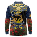 Personalised Cowboys Rugby ANZAC Day Long Sleeve Polo Shirt Last Post Poppy We Will Remember Them