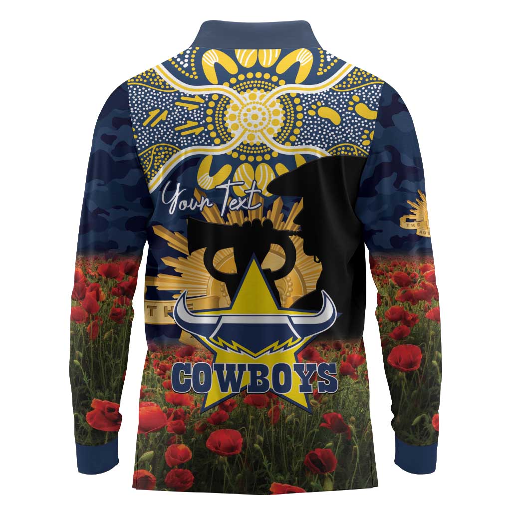 Personalised Cowboys Rugby ANZAC Day Long Sleeve Polo Shirt Last Post Poppy We Will Remember Them