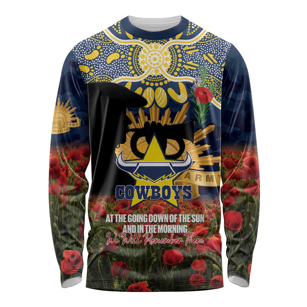 Personalised Cowboys Rugby ANZAC Day Long Sleeve Shirt Last Post Poppy We Will Remember Them