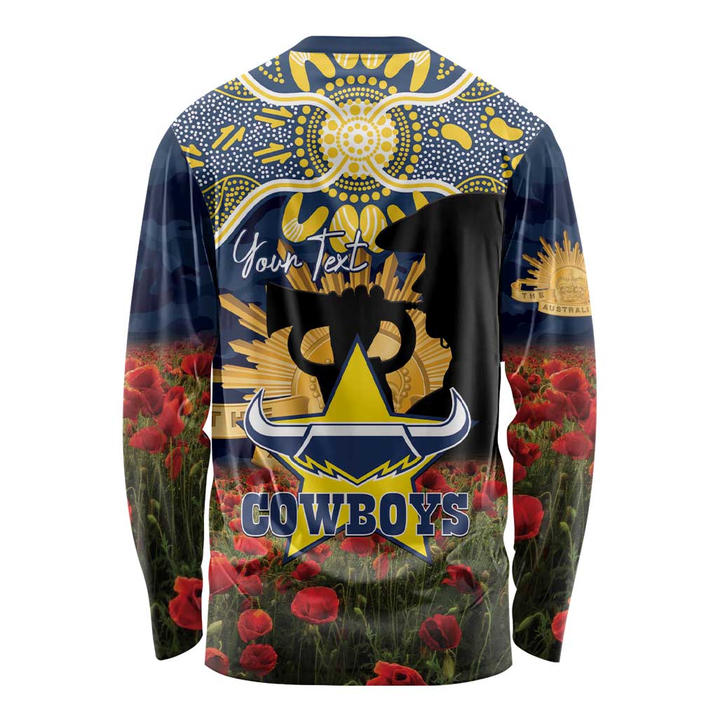 Personalised Cowboys Rugby ANZAC Day Long Sleeve Shirt Last Post Poppy We Will Remember Them