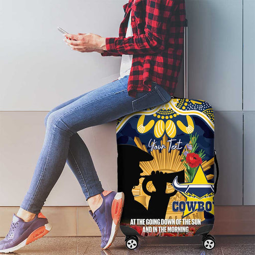 Personalised Cowboys Rugby ANZAC Day Luggage Cover Last Post Poppy We Will Remember Them