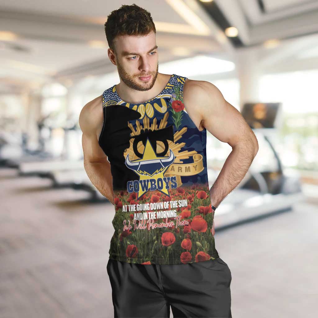 Personalised Cowboys Rugby ANZAC Day Men Tank Top Last Post Poppy We Will Remember Them