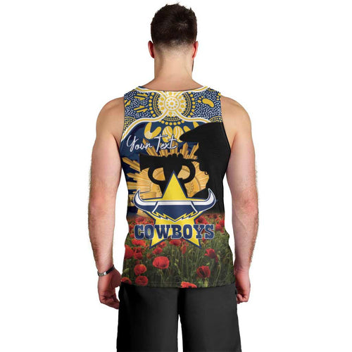 Personalised Cowboys Rugby ANZAC Day Men Tank Top Last Post Poppy We Will Remember Them