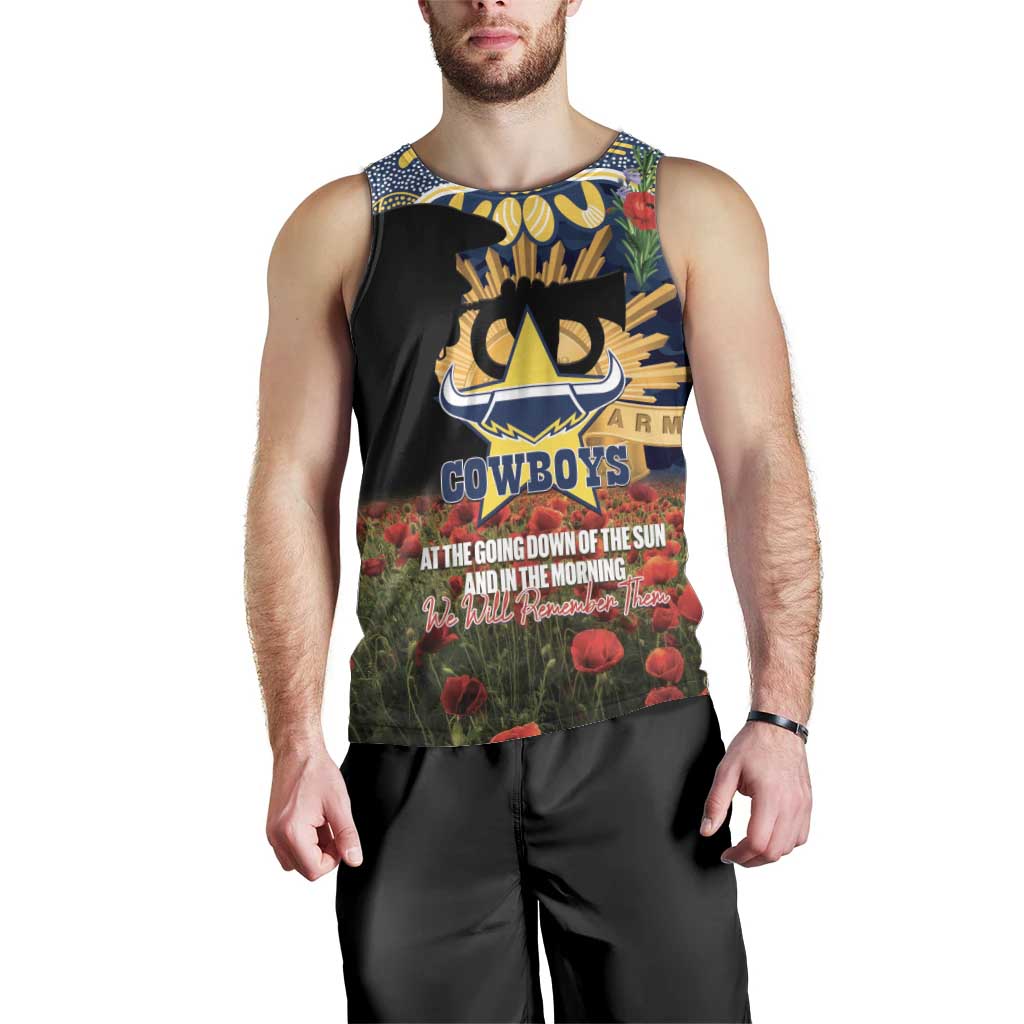 Personalised Cowboys Rugby ANZAC Day Men Tank Top Last Post Poppy We Will Remember Them
