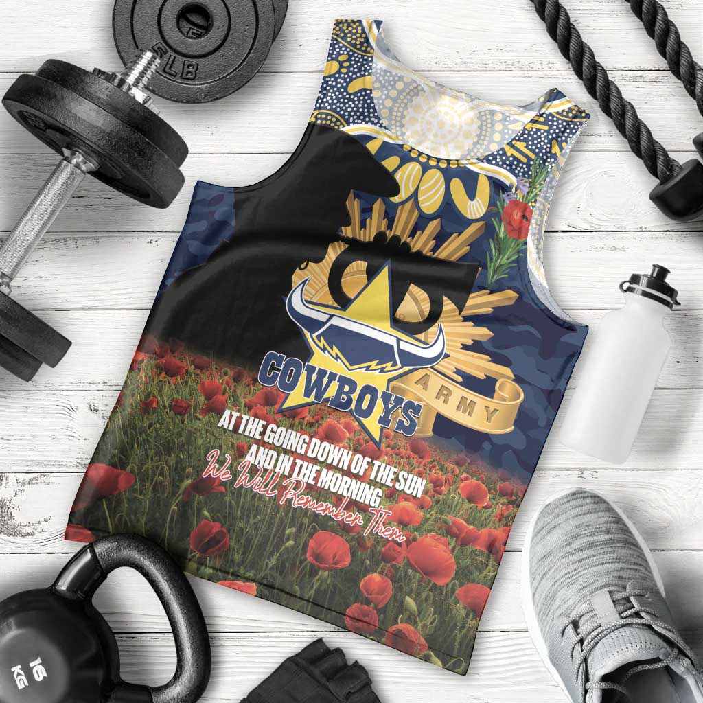 Personalised Cowboys Rugby ANZAC Day Men Tank Top Last Post Poppy We Will Remember Them
