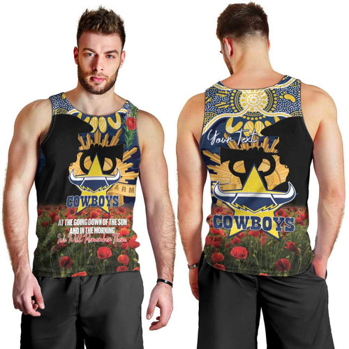 Personalised Cowboys Rugby ANZAC Day Men Tank Top Last Post Poppy We Will Remember Them