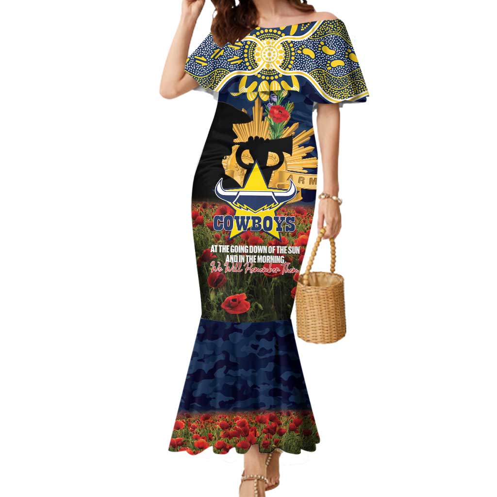 Personalised Cowboys Rugby ANZAC Day Mermaid Dress Last Post Poppy We Will Remember Them