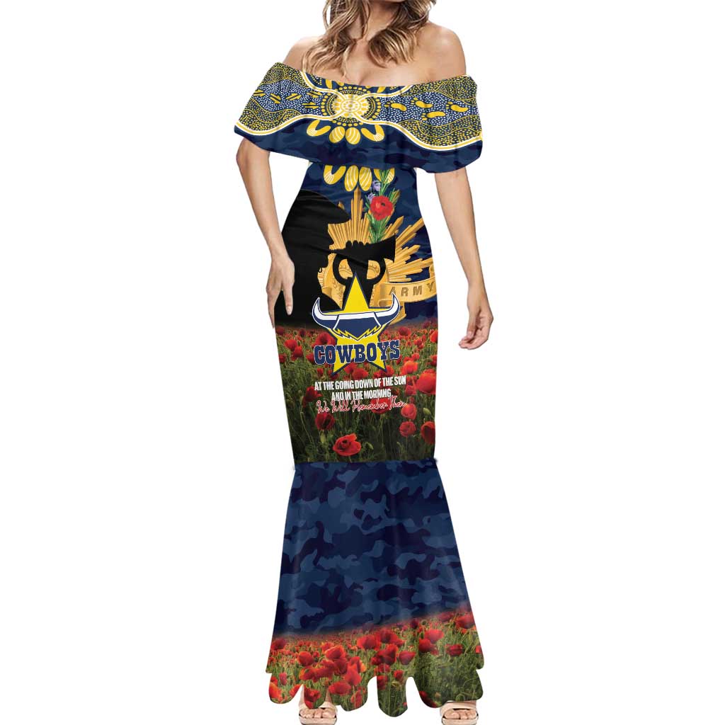 Personalised Cowboys Rugby ANZAC Day Mermaid Dress Last Post Poppy We Will Remember Them