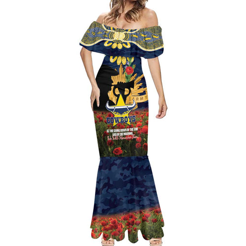 Personalised Cowboys Rugby ANZAC Day Mermaid Dress Last Post Poppy We Will Remember Them