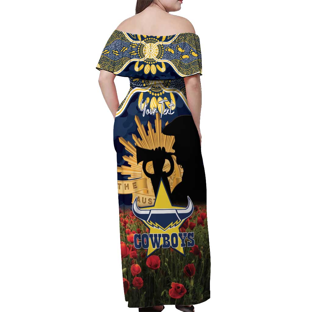 Personalised Cowboys Rugby ANZAC Day Off Shoulder Maxi Dress Last Post Poppy We Will Remember Them