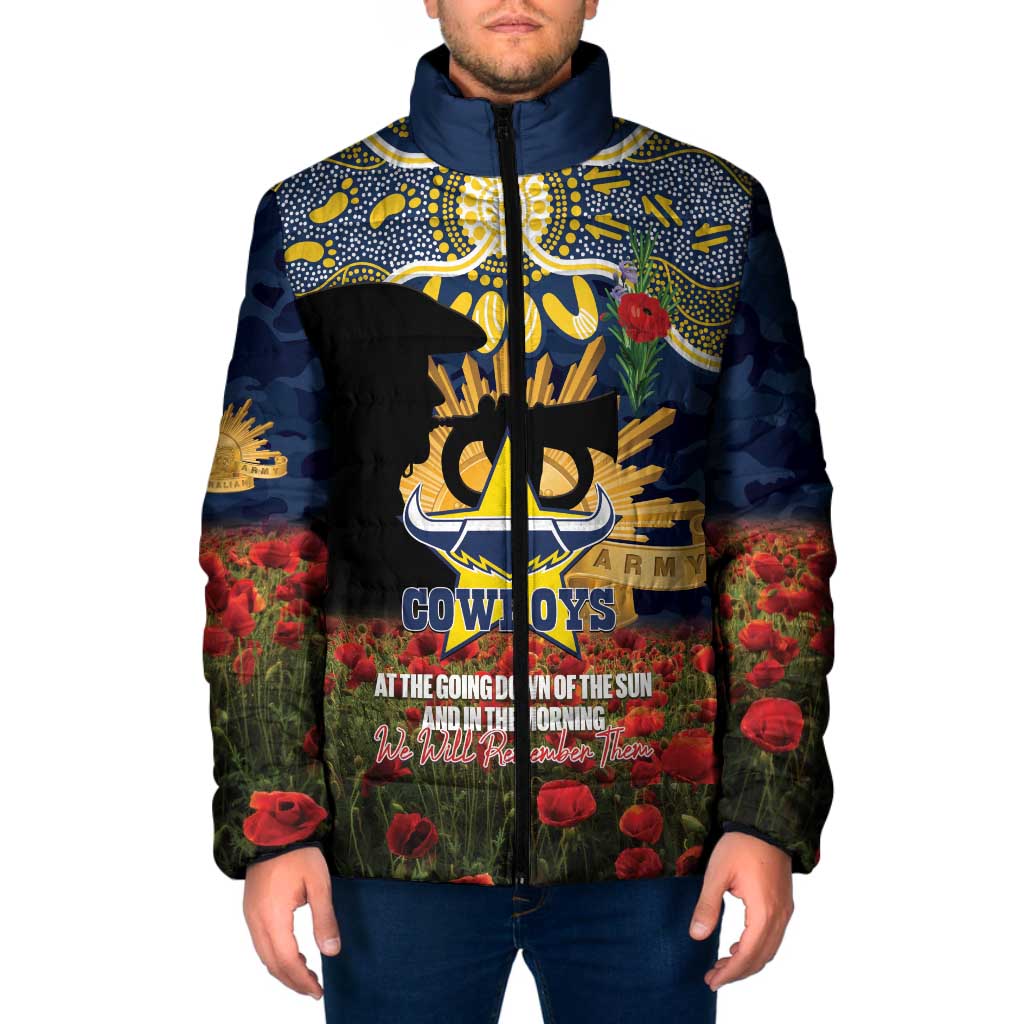 Personalised Cowboys Rugby ANZAC Day Padded Jacket Last Post Poppy We Will Remember Them