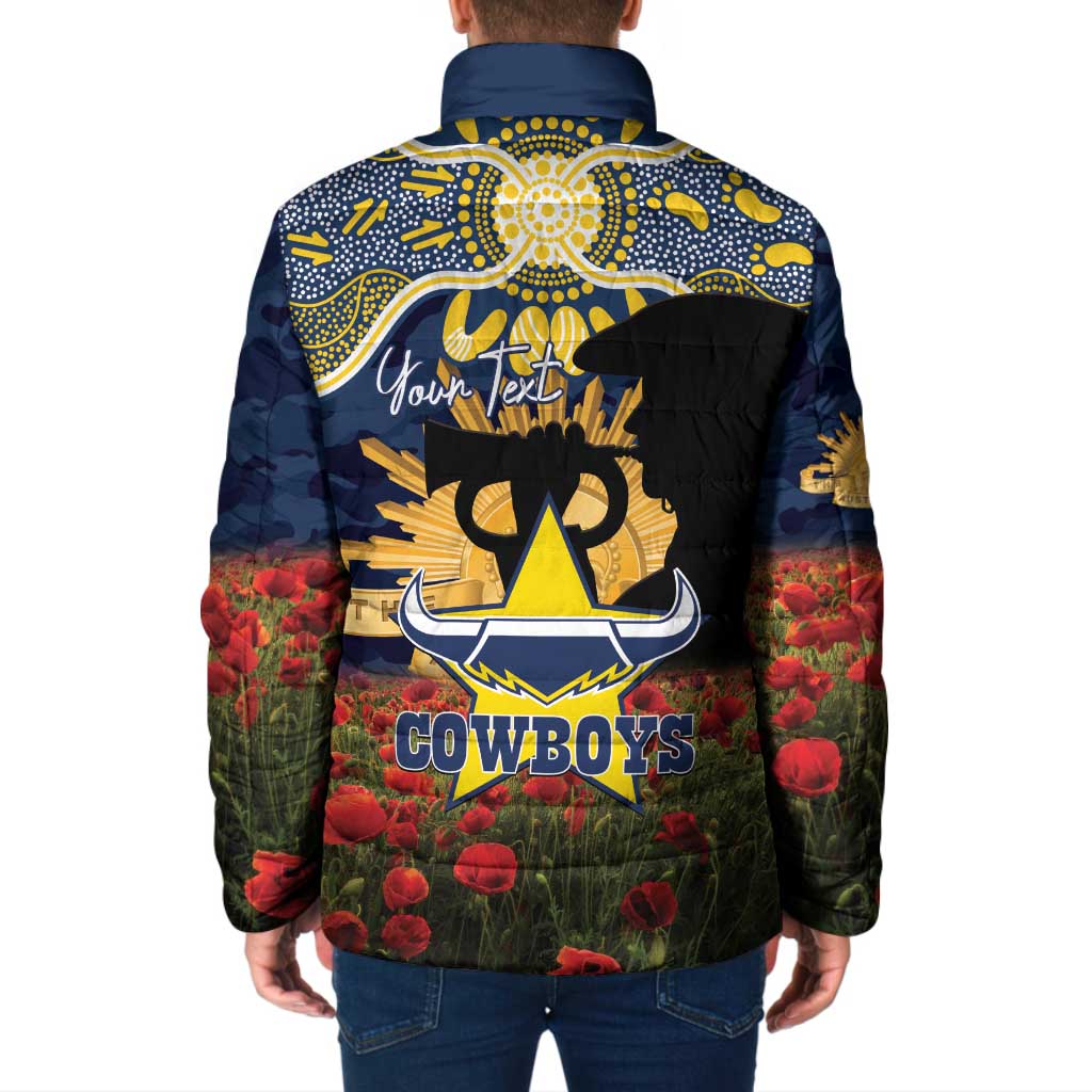 Personalised Cowboys Rugby ANZAC Day Padded Jacket Last Post Poppy We Will Remember Them